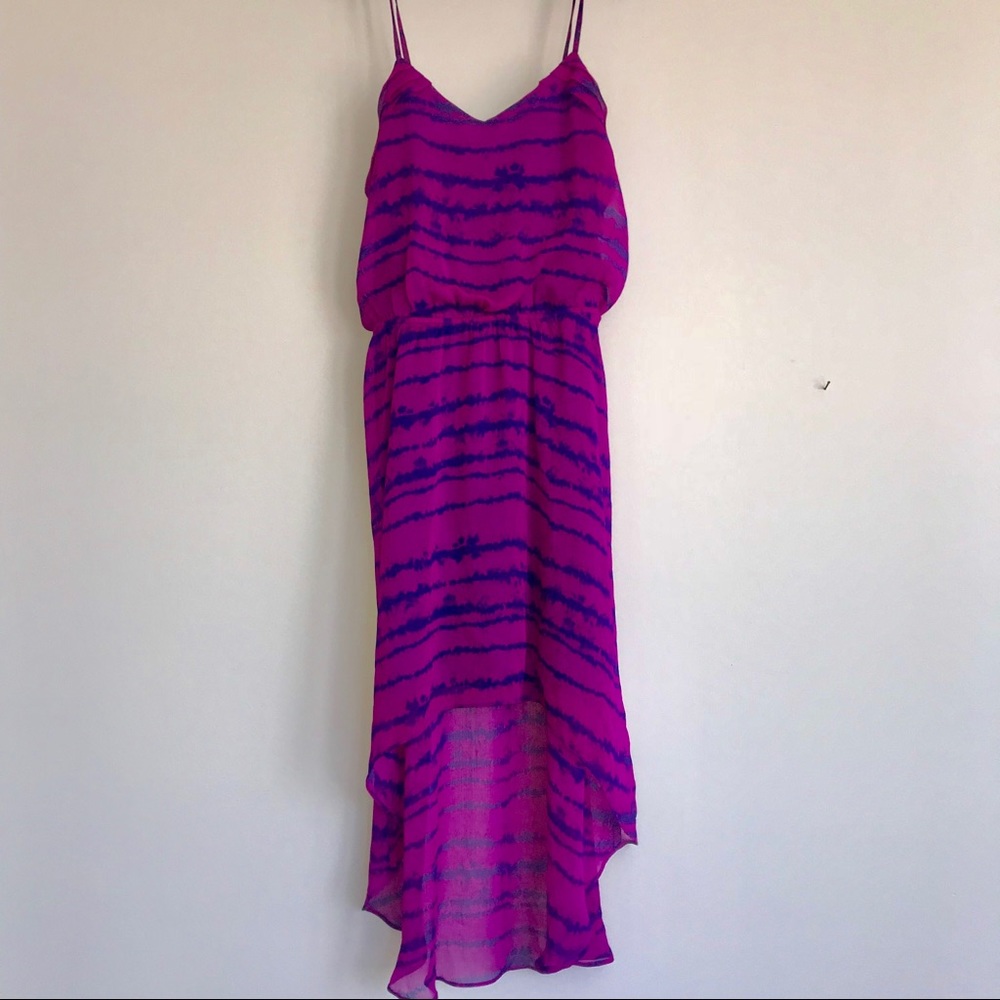 Express hi-lo chiffon tie dye dress in pink/purple
